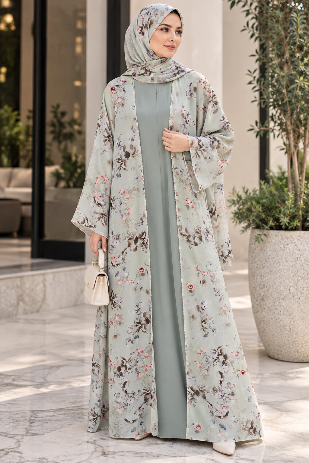 2 piece printed abaya 