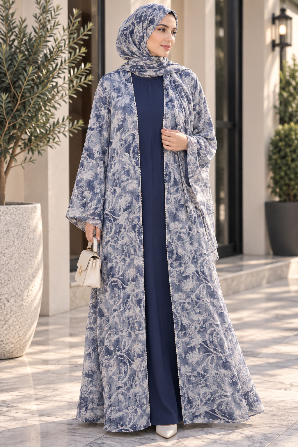 2 piece printed abaya 