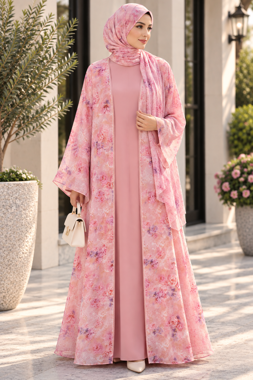 2 piece printed abaya 