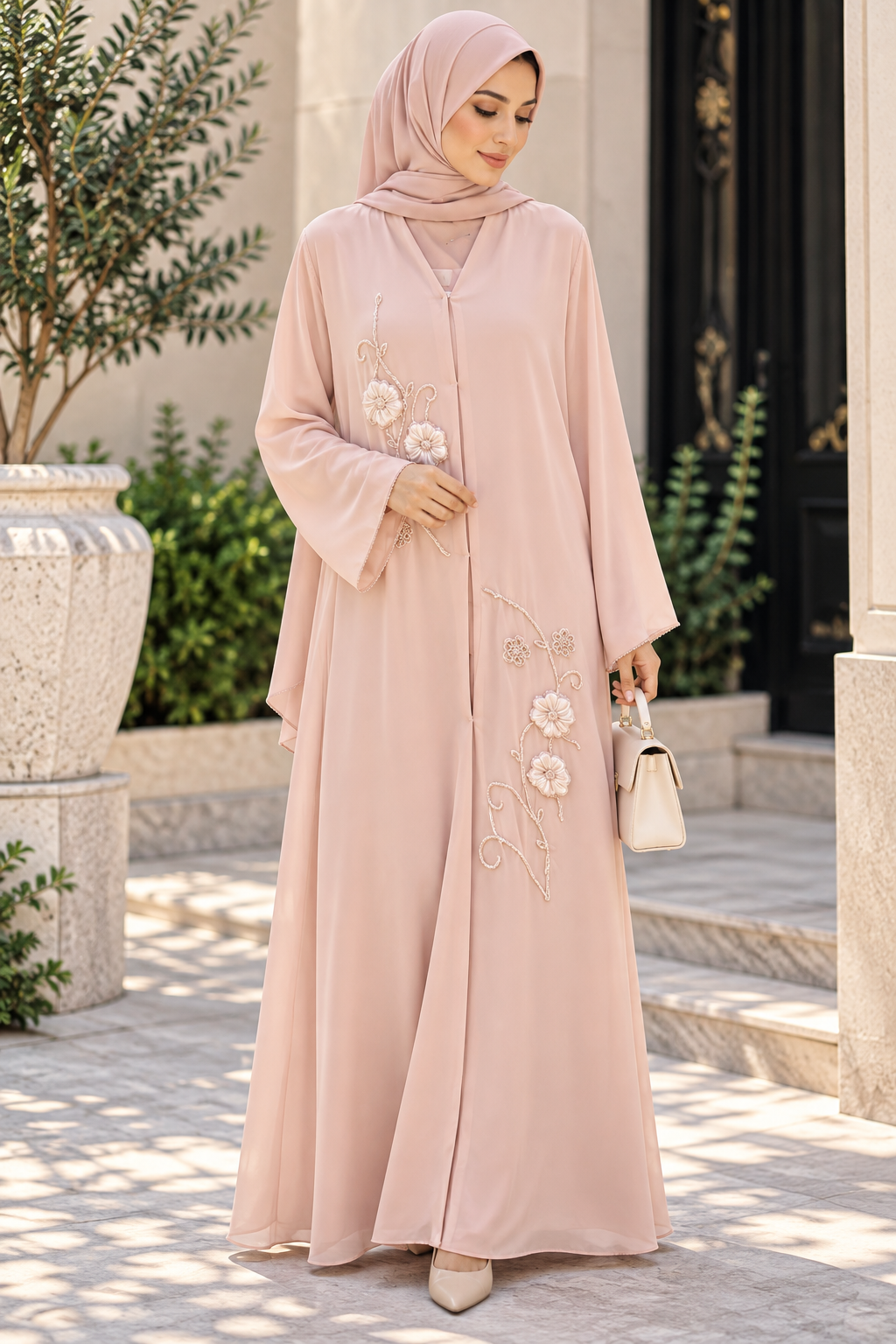 Pink chiffon abaya 