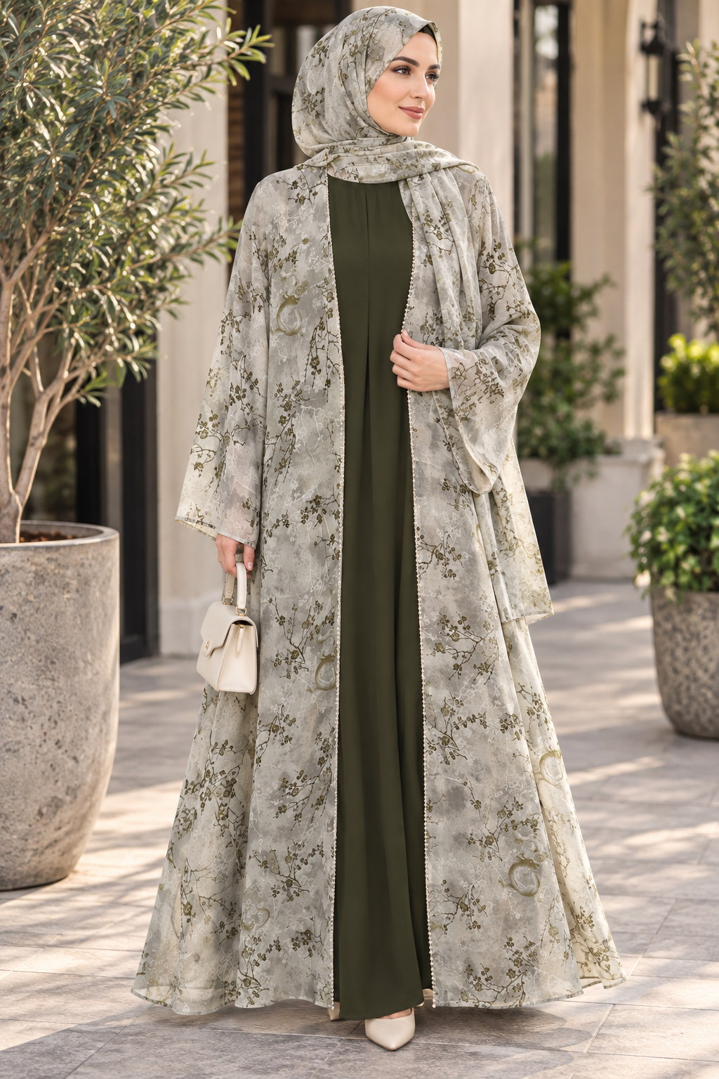 2 piece printed abaya 